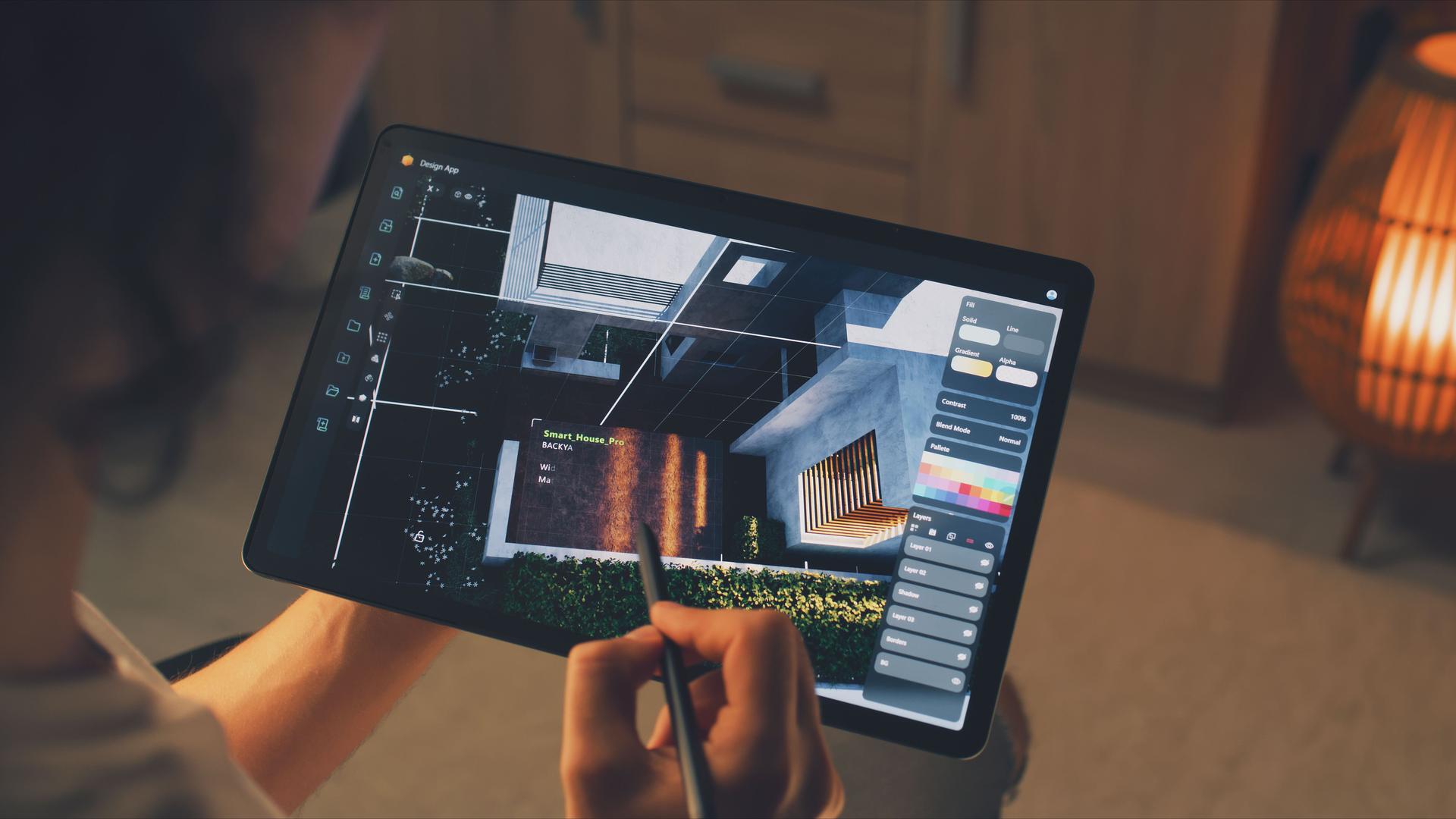 3D designer working on house exterior
